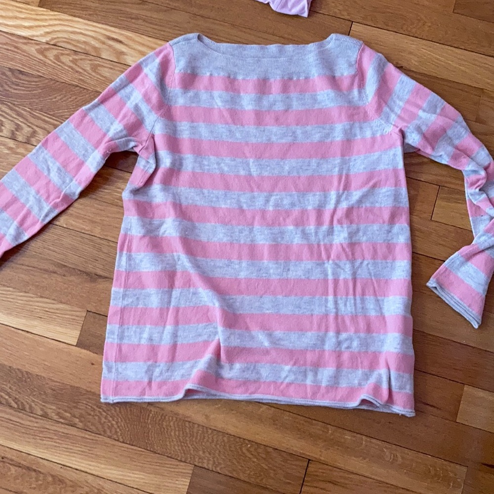 Pink and gray striped sweater